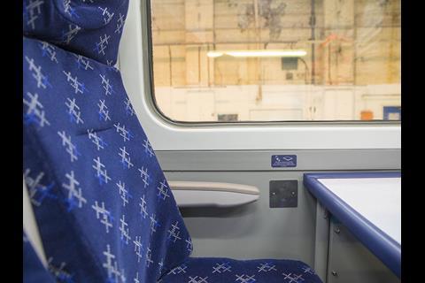 The £14m modernisation of the ScotRail Class 158 fleet includes seating improvements and power sockets.
